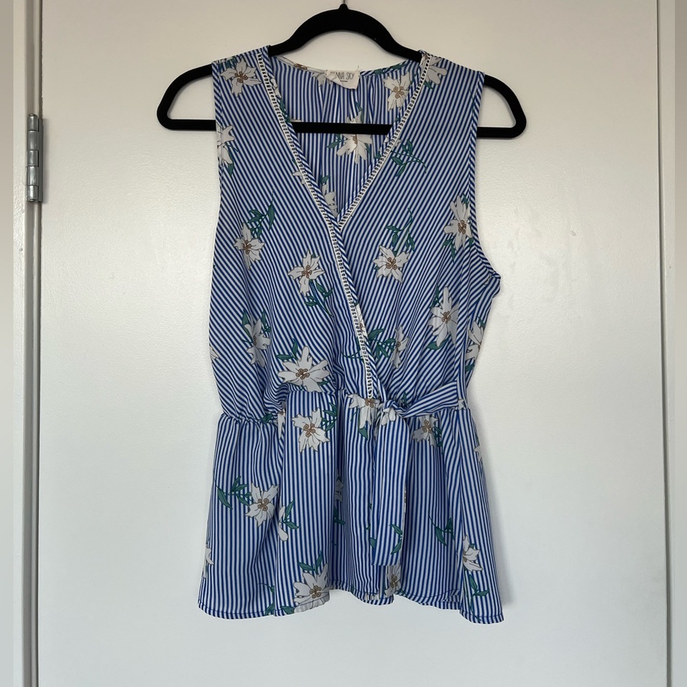 Sienna Sky Striped Floral Cross Tank M